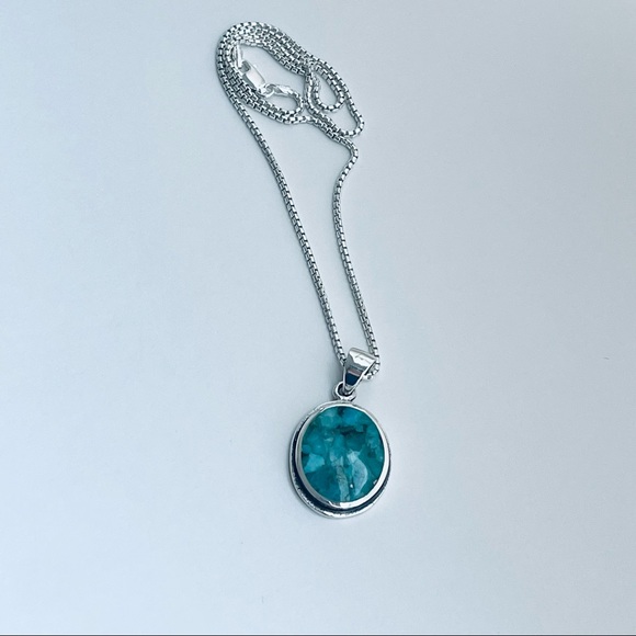Sterling Silver Large Round Genuine Turquoise Necklace, Boho Necklace - Picture 11 of 13